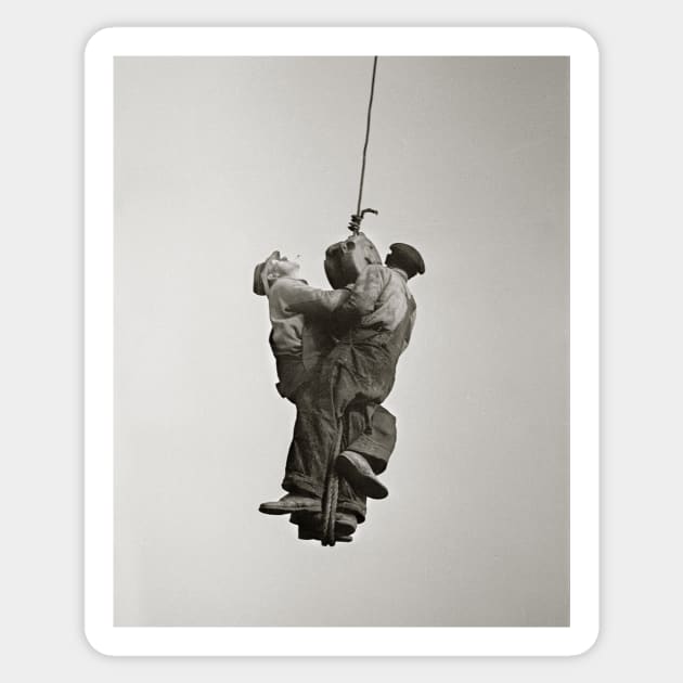 Workers Lifted by Crane, 1935. Vintage Photo Sticker by historyphoto
